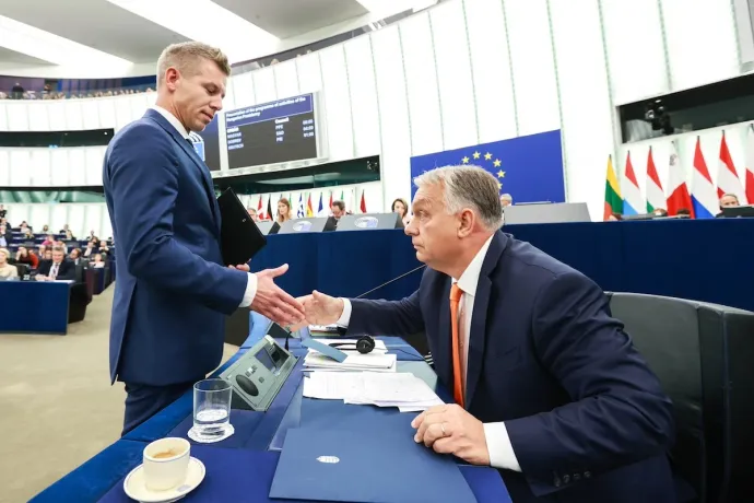 Magyar és Orbán 2024 őszén az Európai Parlamentben. Fotó: Alain Rolland / European Union